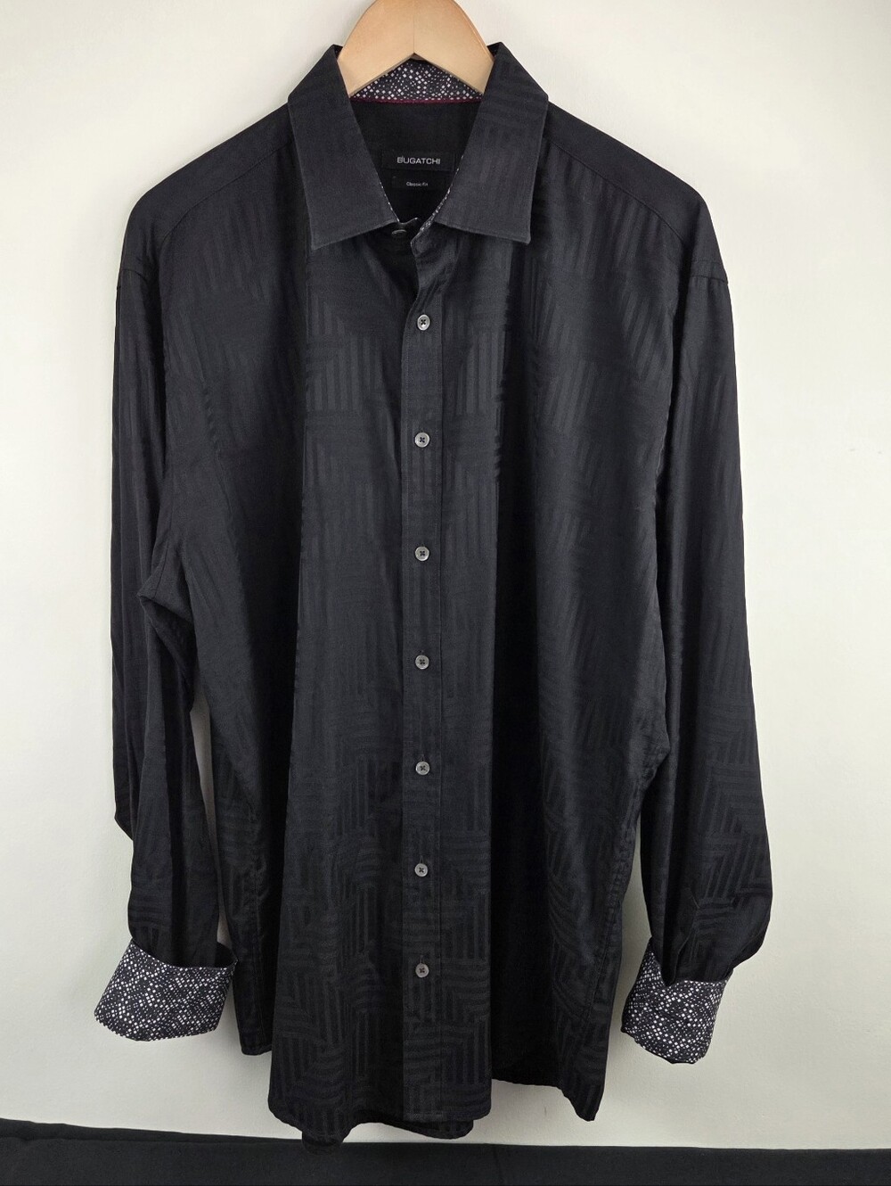Bugatchi Shirt Mens XL Black Long Sleeve Button Up Solid Flip Cuff Classic Fit